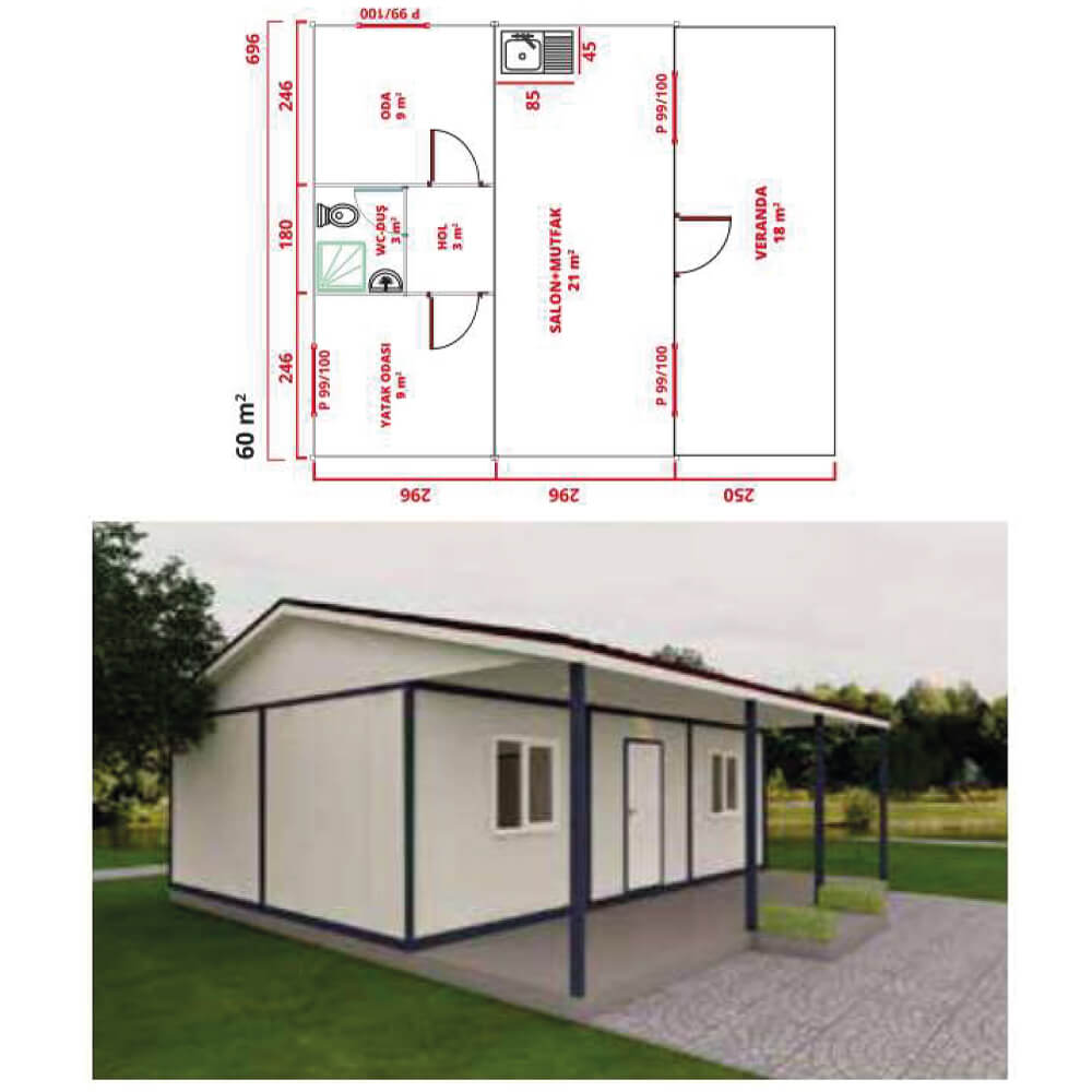 ANKA 704 60m2 Verandalı Konteyner Ev