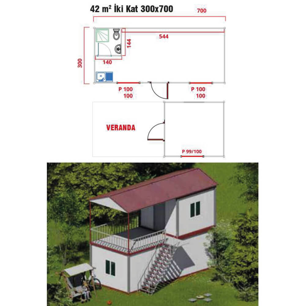 ANKA 705 42m2 İki Katlı Konteyner Ev