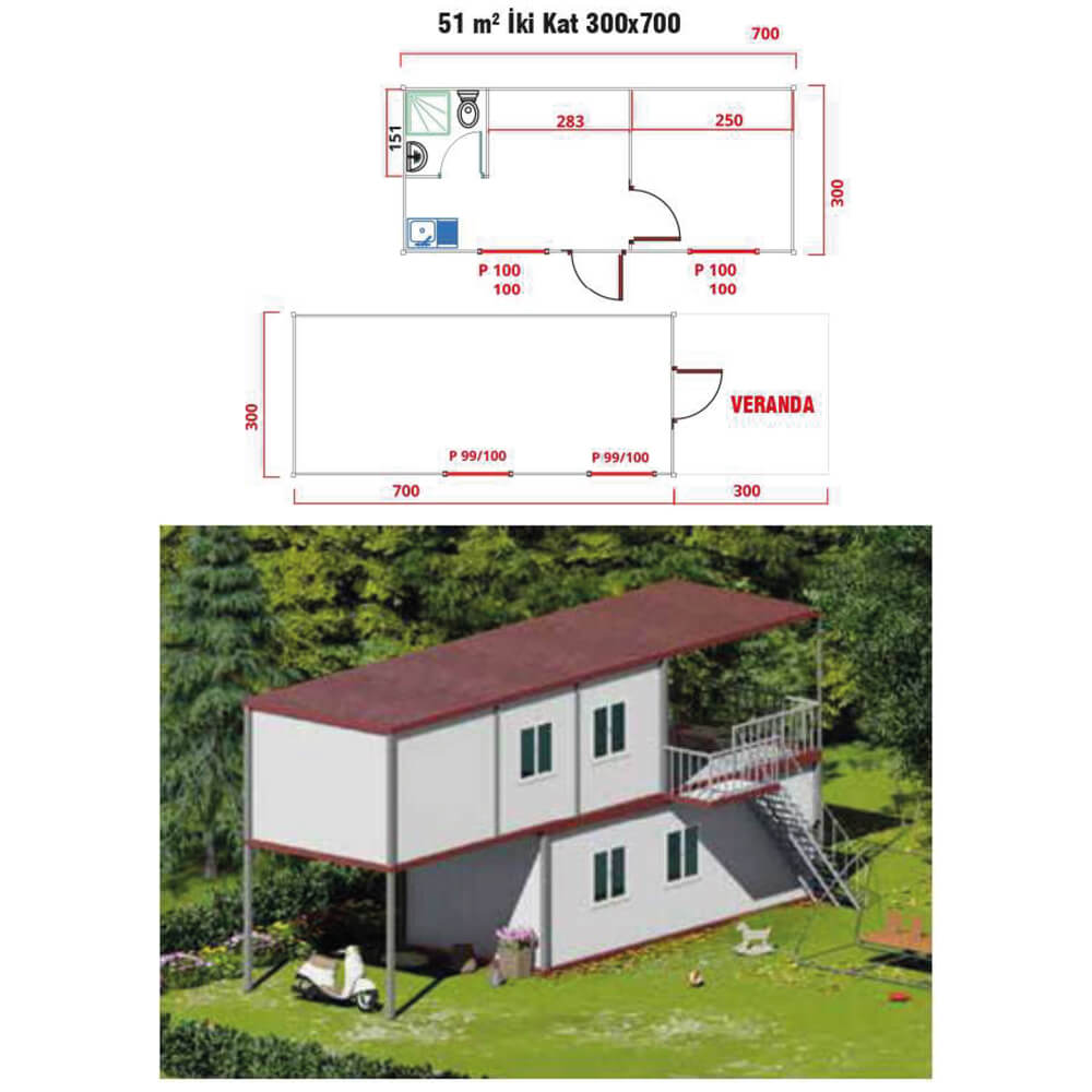 ANKA 706 51m2 İki Katlı Konteyner Ev